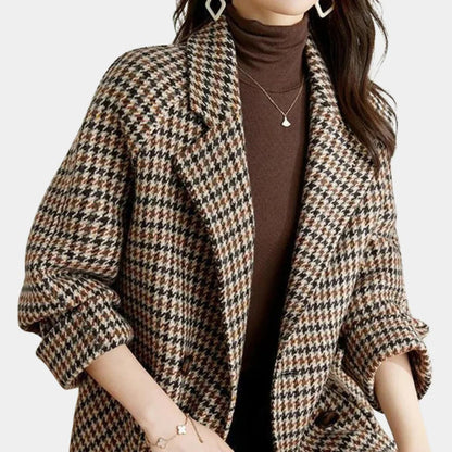 Damen Wintermantel Lang Vintage Karo-Design