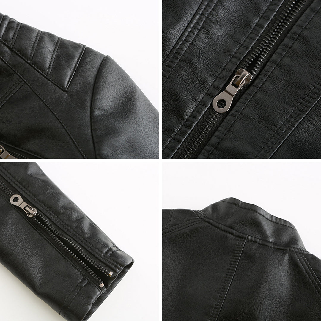 Elegante Lederjacke Mit Reißverschluss Vorne - IdealeKleiden