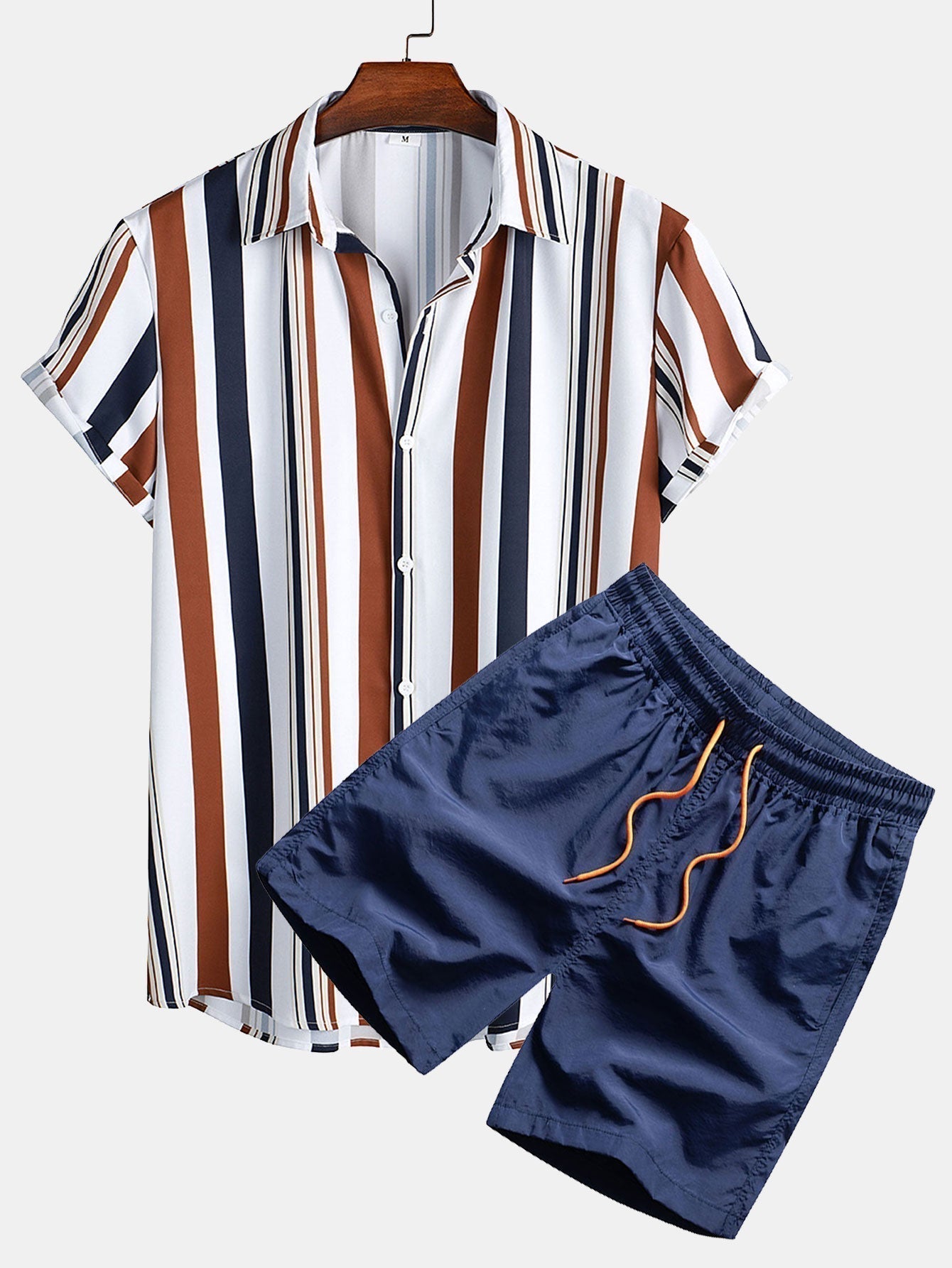 Sommer Set Herren: Gestreiftes Hemd und Shorts - IdealeKleiden