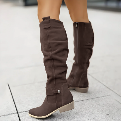 Stylische Kniehohe Stiefel Wildleder Optik