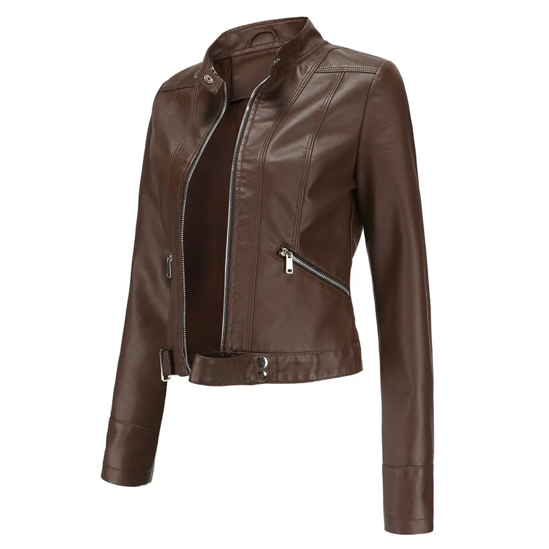 Stylische Lederjacke Damen Elegant Ledermantel