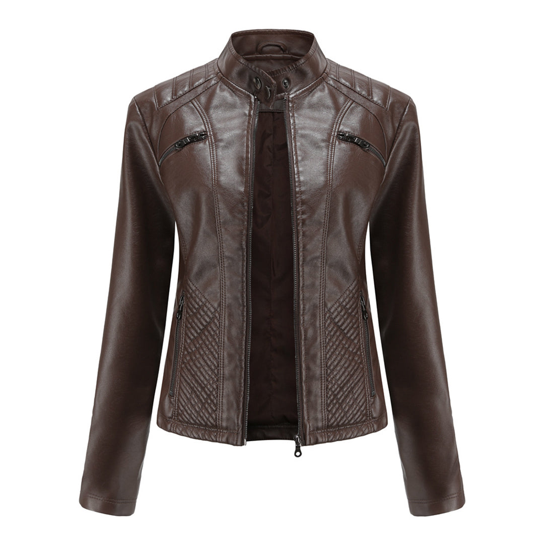 Lederjacke Bikerstyle Stehkragen Rippenoptik