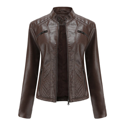 Lederjacke Bikerstyle Stehkragen Rippenoptik