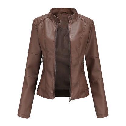 Lederjacke Biker Style Stehkragen