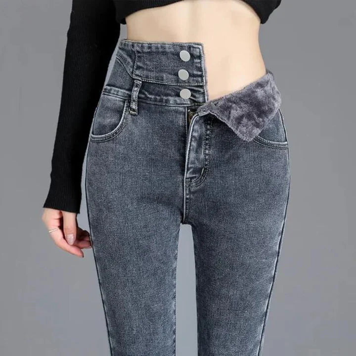 Weiche Fleece-Jeans Damen Röhrenjeans
