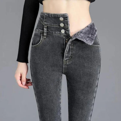Weiche Fleece-Jeans Damen Röhrenjeans