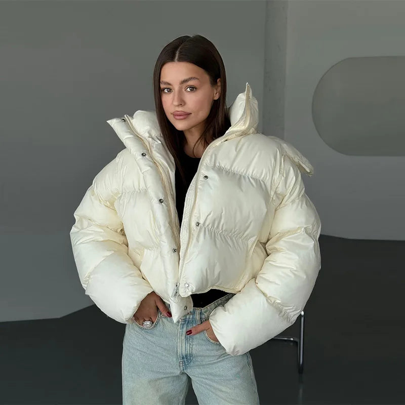 Damen Pufferjacke Kurz Kapuze Winter