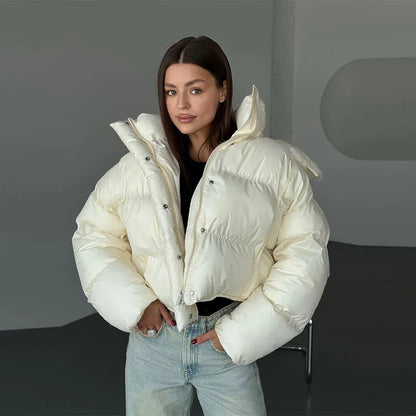 Damen Pufferjacke Kurz Kapuze Winter