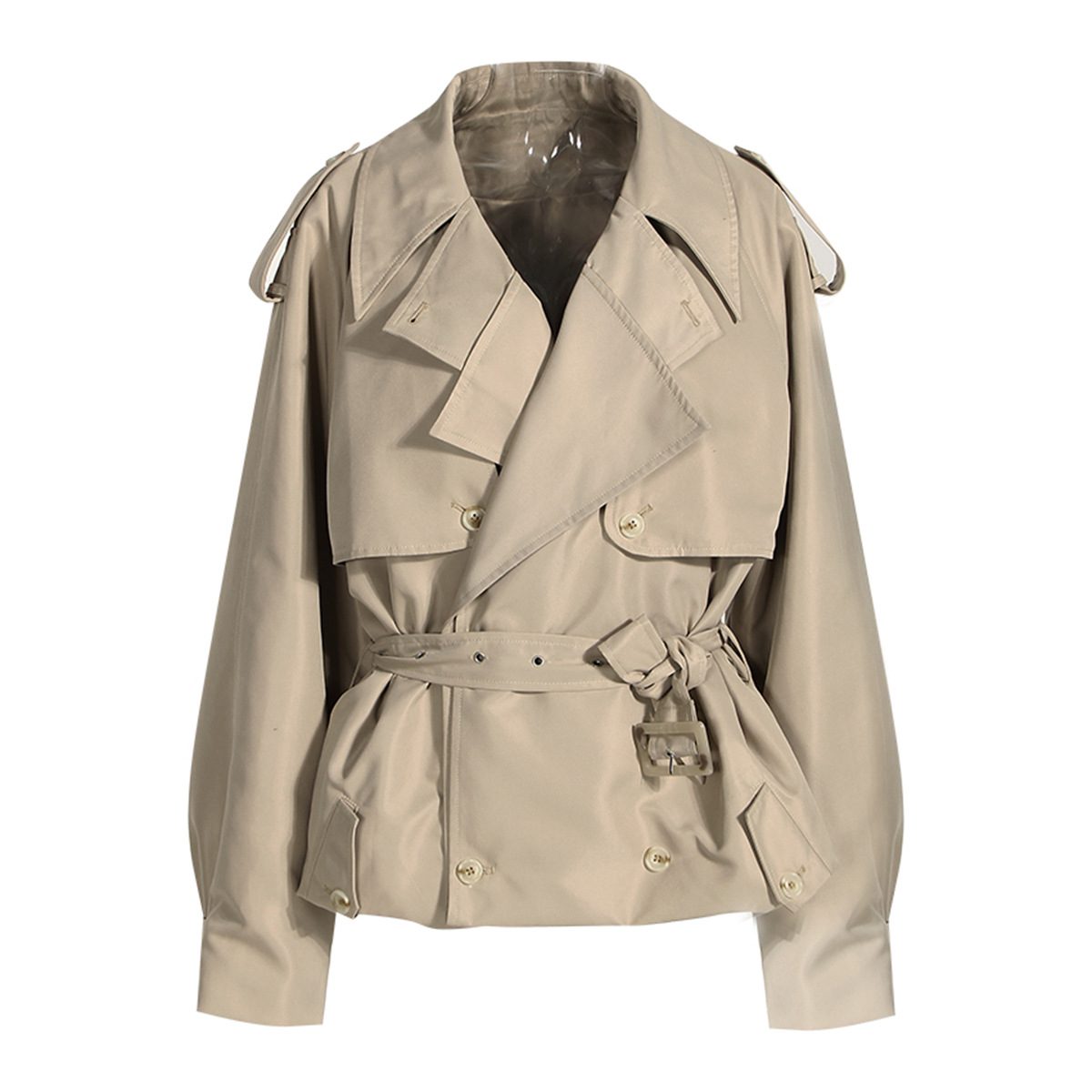 Damen Trenchcoat Kurz Schnitt Langärmlig Modern