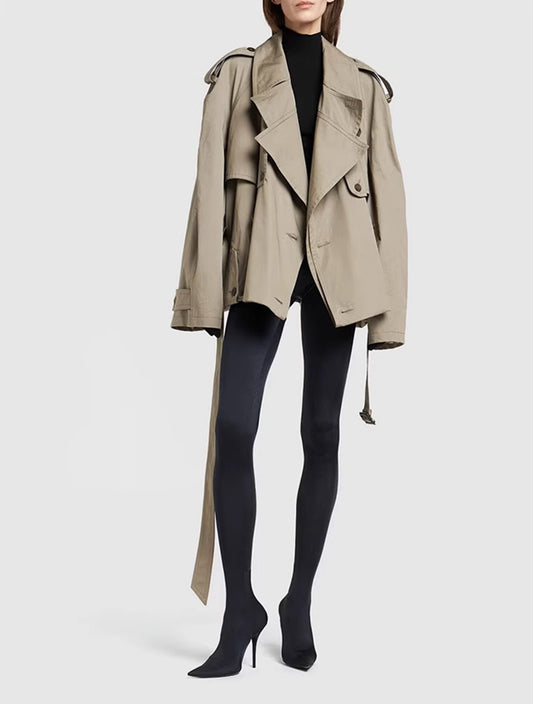 Damen Trenchcoat Kurz Schnitt Langärmlig Modern - IdealeKleiden