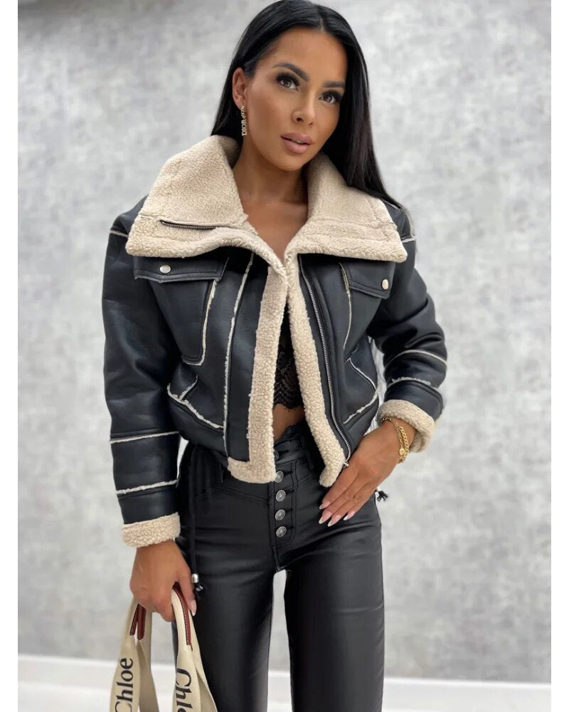 Damen Winterjacke Kurz Kunstfell Mantel