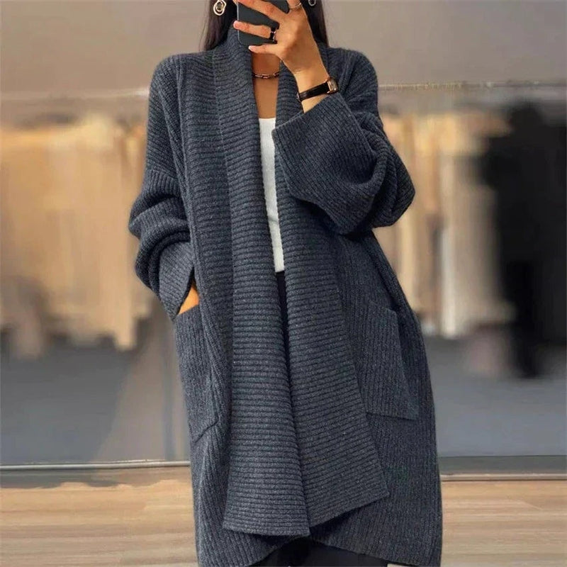 Übergrößte Strickjacke Offene Vorderseite