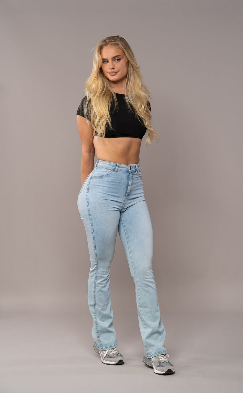 Damen Flare Jeans Blau Vintage Style - IdealeKleiden
