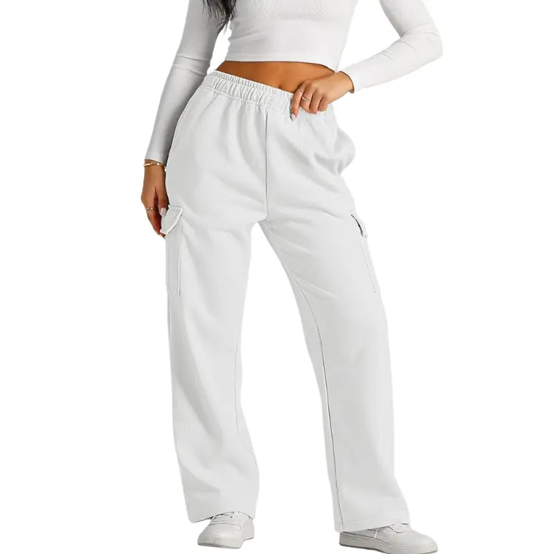Bequeme Jogginghose Hochtailliert Weite Beinpassform