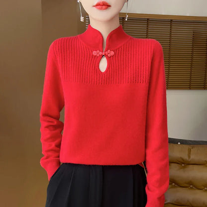 Merinowoll Kleid Elegant Mandarin Kragen