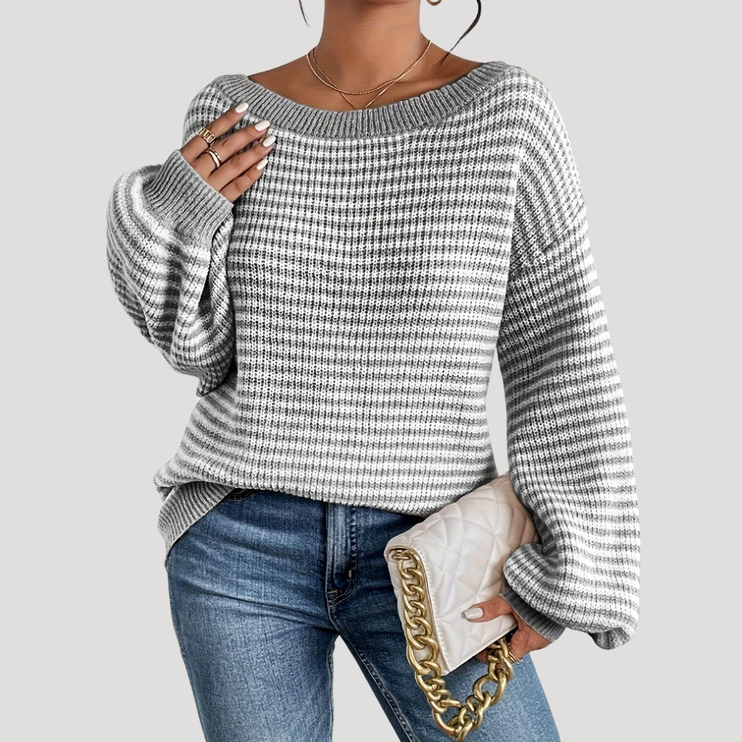 Damen Pullover Streifen Langärmlig