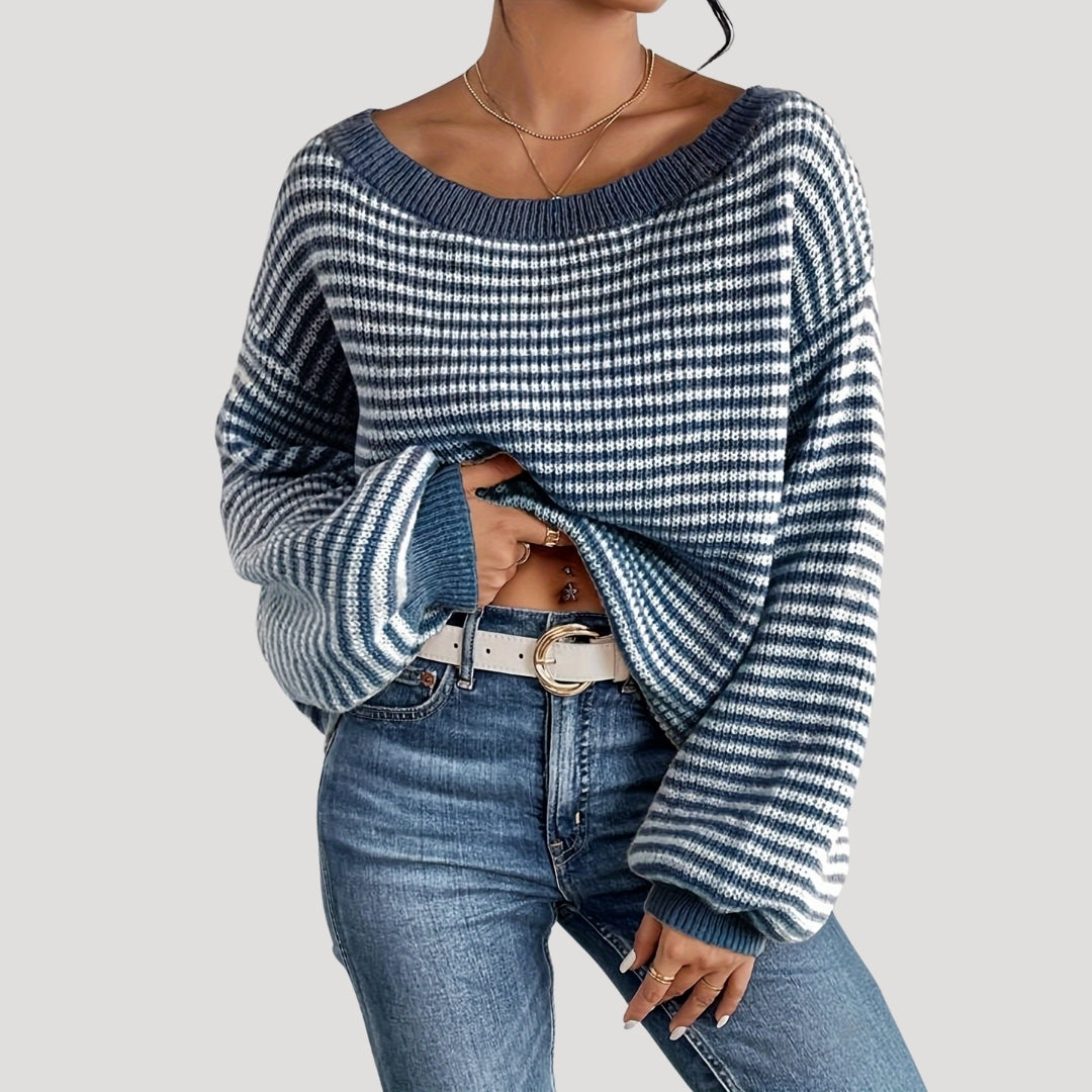 Damen Pullover Streifen Langärmlig