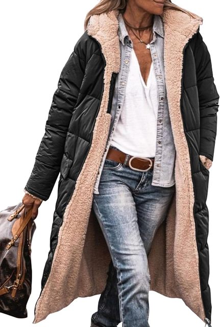 Frauen Mantel Fleece Kapuze Bequem