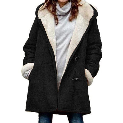 Isabella - Fleece Jacke Kapuze Sportlich Damenschwarz