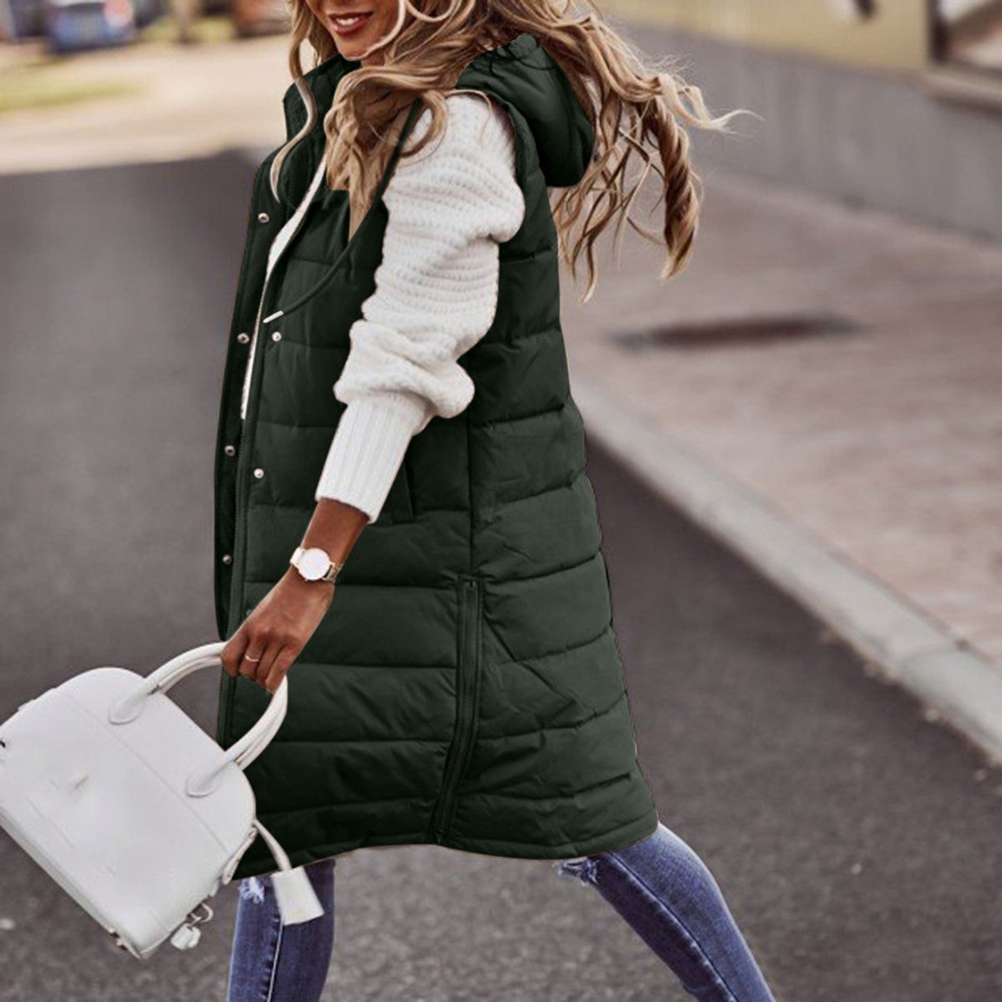 Winter Bodywarmer Oversized Kapuze Gesteppt