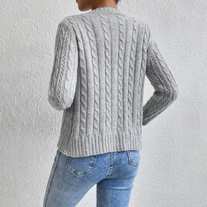 Damen Strickcardigan Kabelmuster Knöpfe - IdealeKleiden