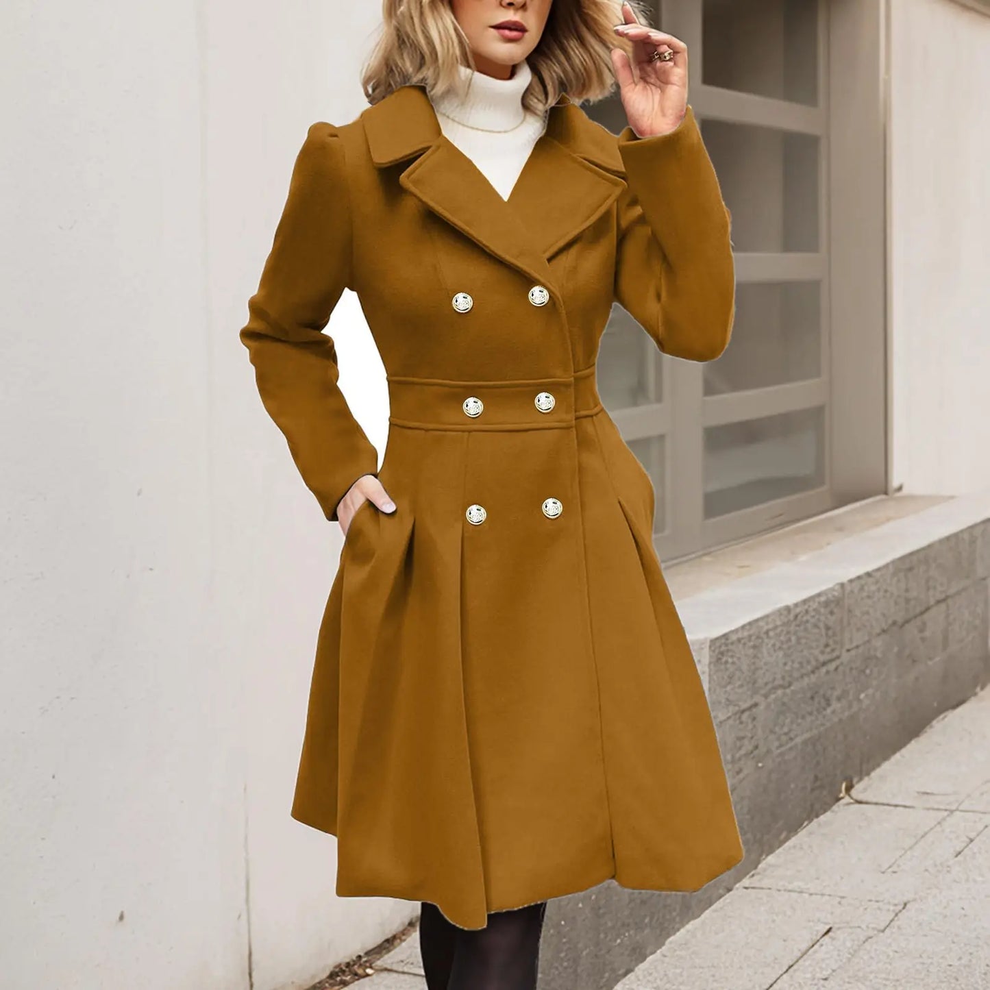 Eleganter Damen Wintermantel Doppelreihe GoldKnöpfe