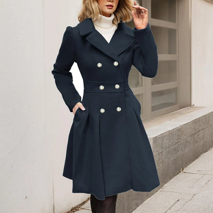 Eleganter Damen Wintermantel Doppelreihe GoldKnöpfe