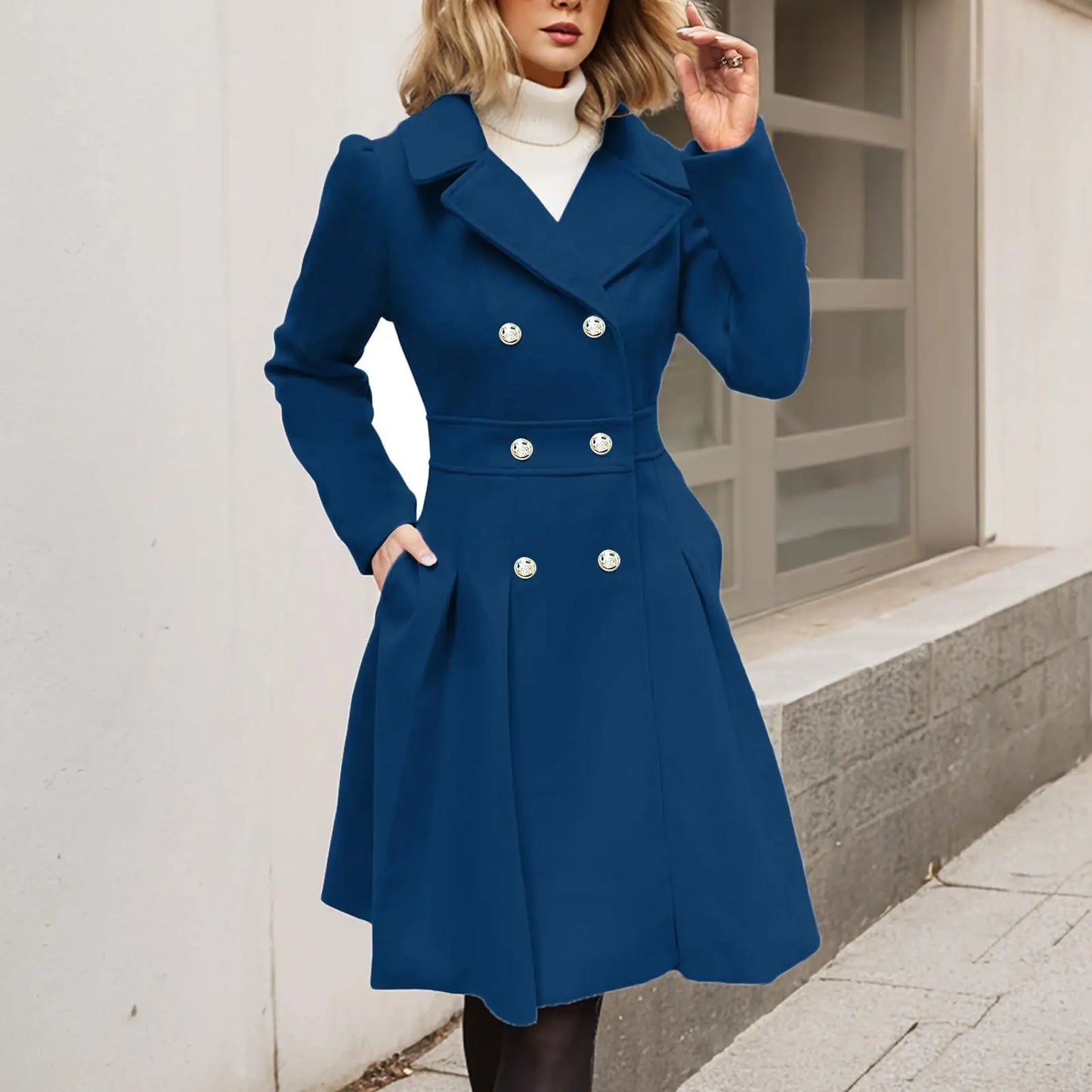 Eleganter Damen Wintermantel Doppelreihe GoldKnöpfe