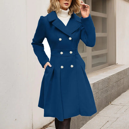Eleganter Damen Wintermantel Doppelreihe GoldKnöpfe