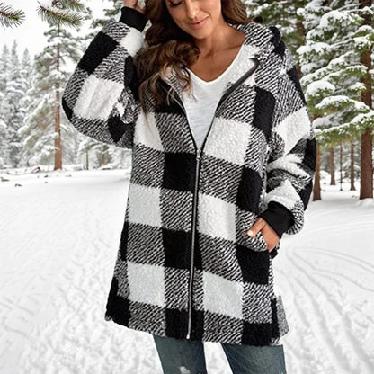 Winterjacke Lang Mit Kapuze Patchwork Design - IdealeKleiden