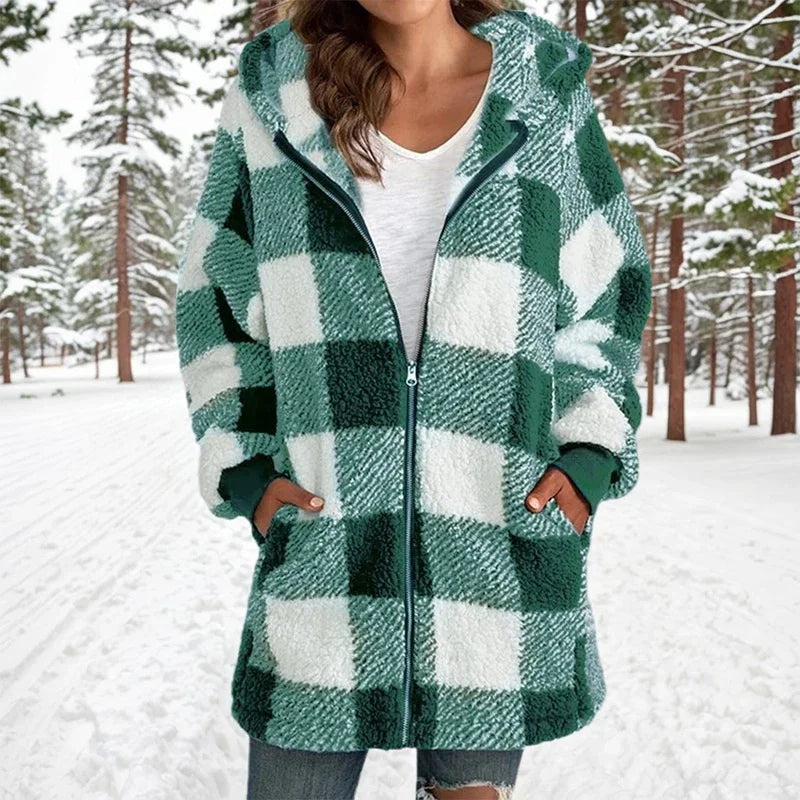 Winterjacke Lang Mit Kapuze Patchwork Design