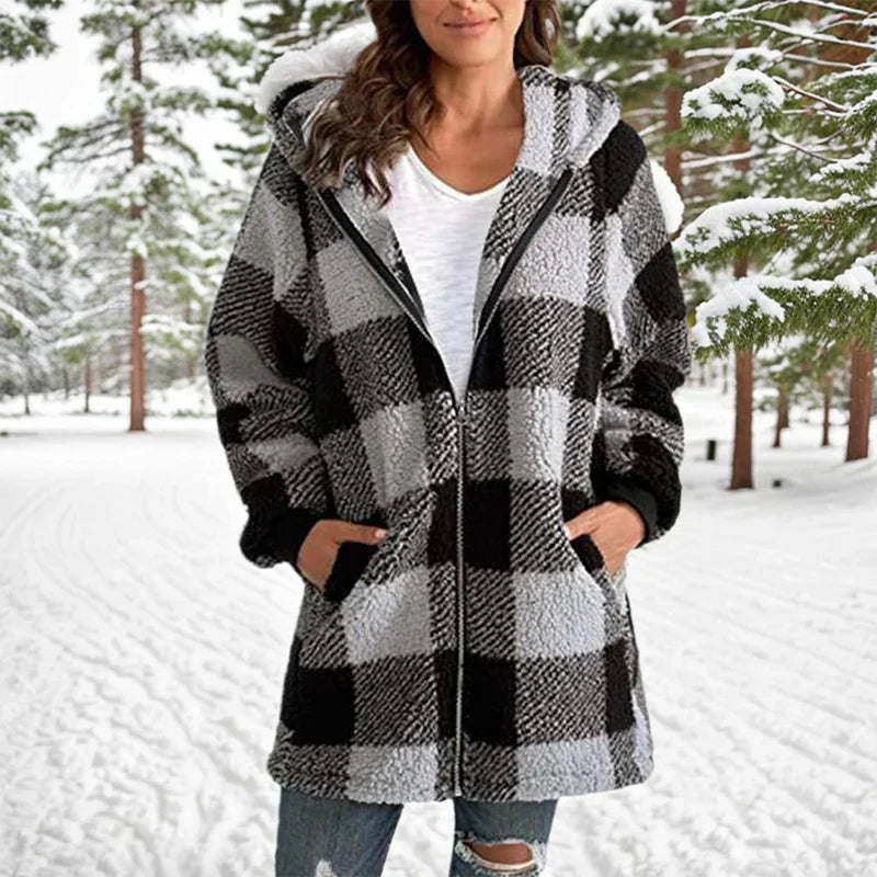Winterjacke Lang Mit Kapuze Patchwork Design