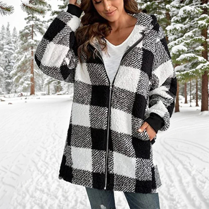 Winterjacke Lang Mit Kapuze Patchwork Design