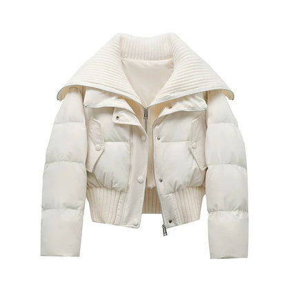 Damen Kurze Pufferjacke Warm Gepolstert Rippkragen