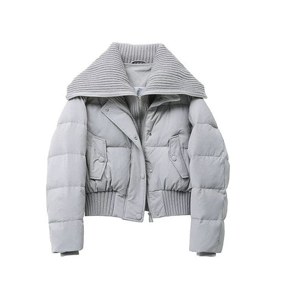 Damen Kurze Pufferjacke Warm Gepolstert Rippkragen