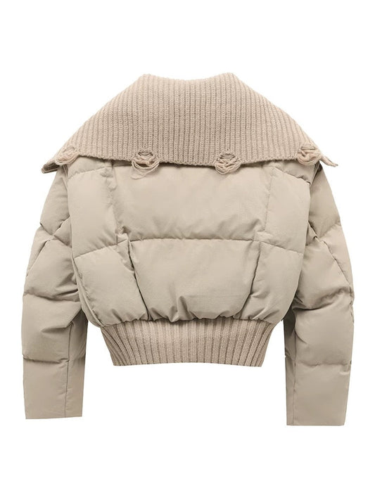Damen Kurze Pufferjacke Warm Gepolstert Rippkragen - IdealeKleiden