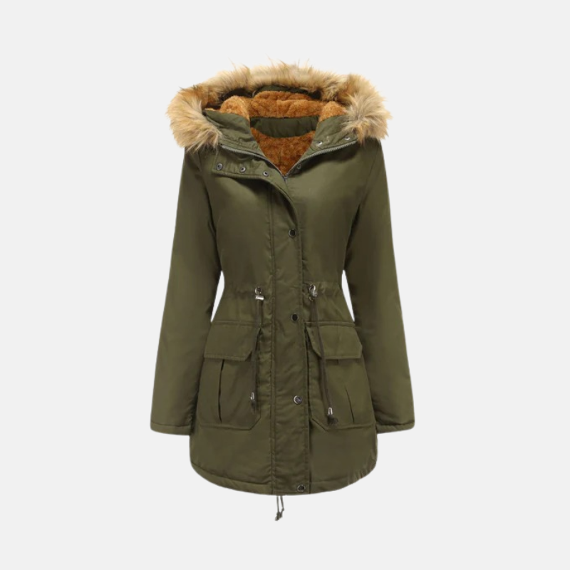 Damen Winterparka Warm Fleece Kunstfell Kapuze