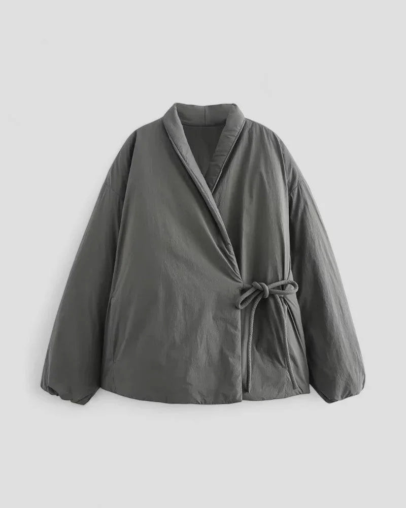 Damen Kurzjacke Gepolstert Mit Taillengürtel