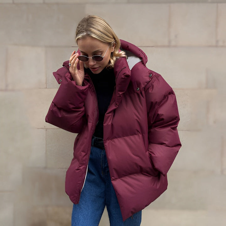 Damen Winterjacke Warm mit Kapuze und Reißverschluss - IdealeKleiden