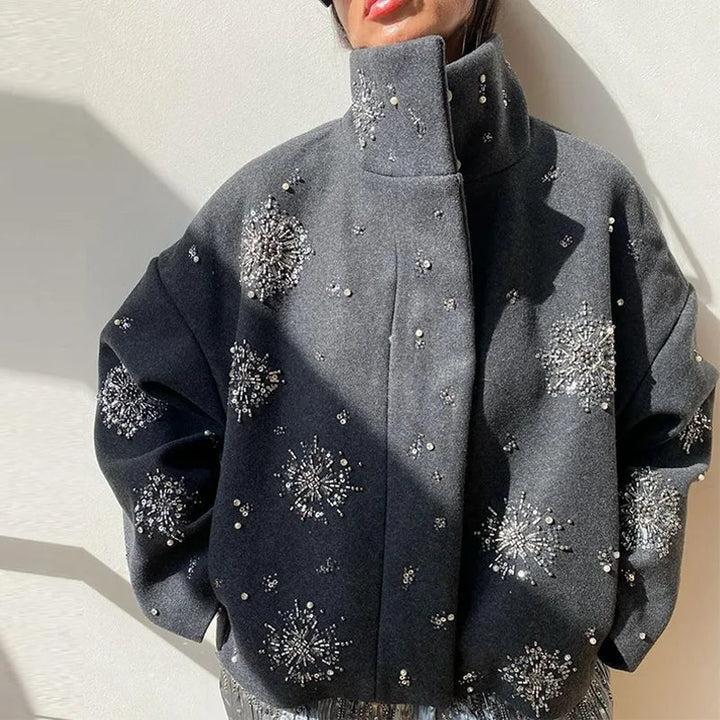Eleganter Damen Peacoat Mantel mit Perlen Stickerei - IdealeKleiden