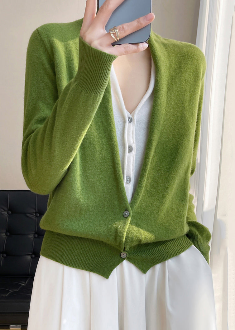 Damen Strickjacke Wolle V-Ausschnitt Patchwork - IdealeKleiden
