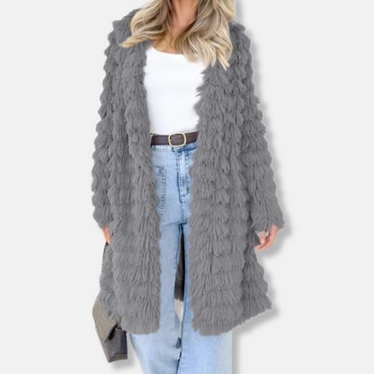 Damen Cardigan Lang Elegant Offen - IdealeKleiden