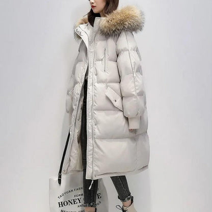 Damen Winterjacke Lang Wattierte Pufferjacke mit Kapuze