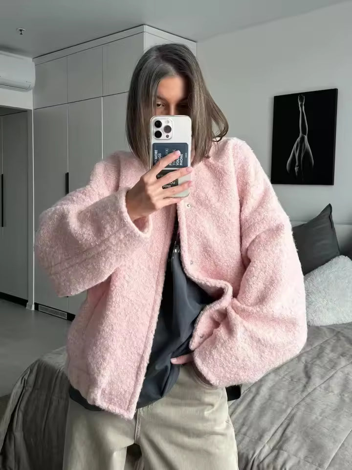 Damen Kurzjacke Bouclé Stil Locker Sitz