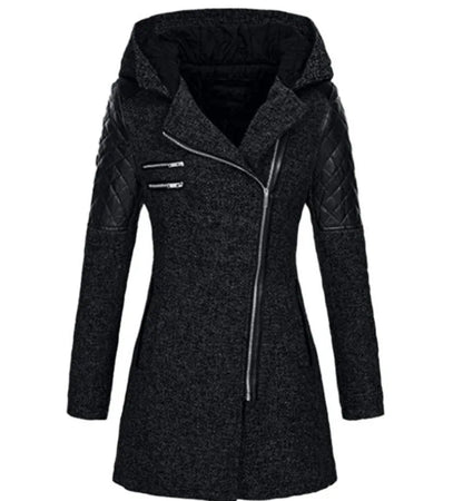 Damen Winterjacke Kapuze Asymmetrisch Modern