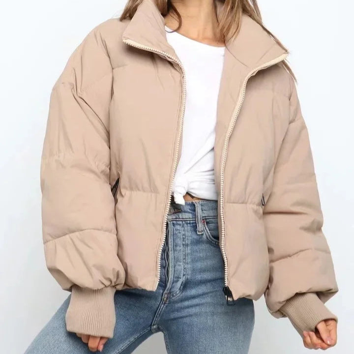Damen Pufferjacke Warm Stehkragen Reißverschluss