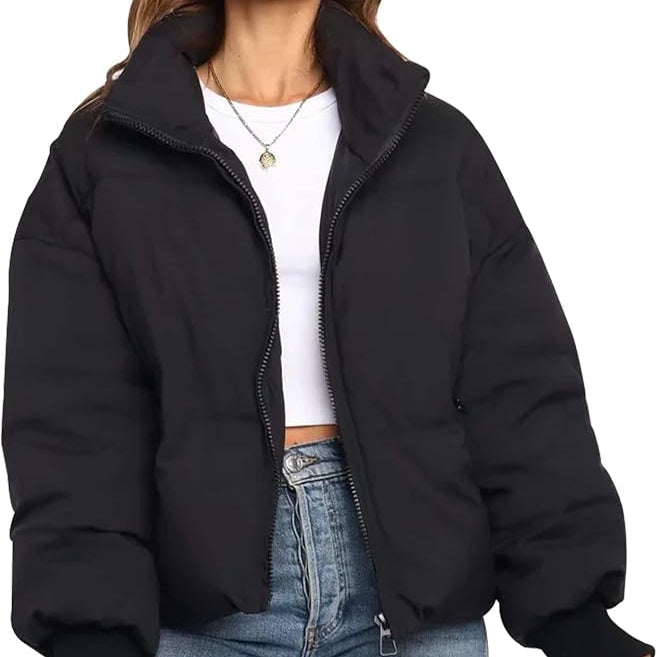 Damen Pufferjacke Warm Stehkragen Reißverschluss