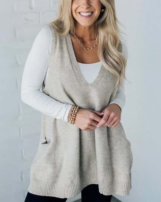 Damen Cardigan Pullover V-Ausschnitt Mit Taschen
