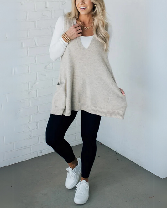 Damen Cardigan Pullover V-Ausschnitt Mit Taschen - IdealeKleiden
