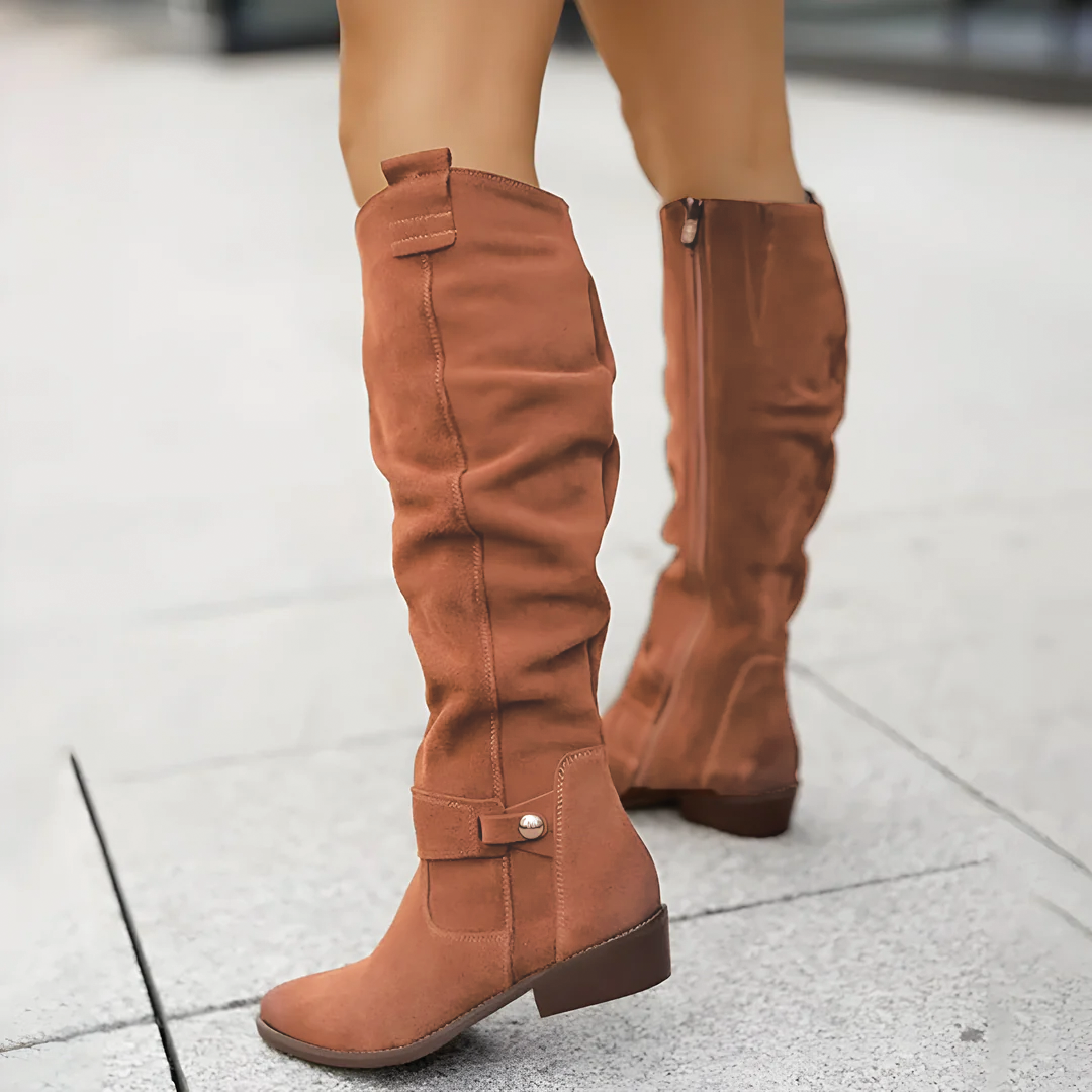 Stylische Kniehohe Stiefel Wildleder Optik